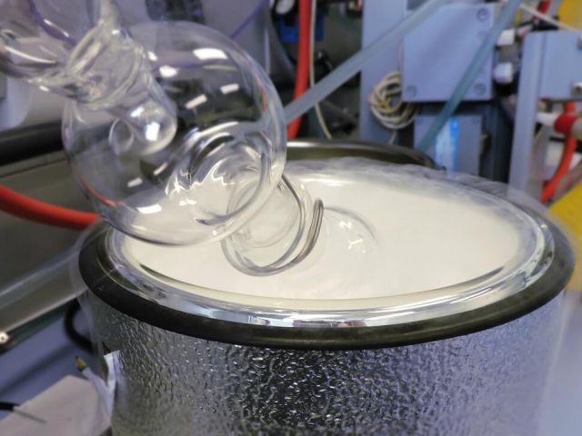 Rotary Evaporator A rotary evaporator used in our organic chemistry laboratory to concentrate solutions and thereby to evaporate the solvent.